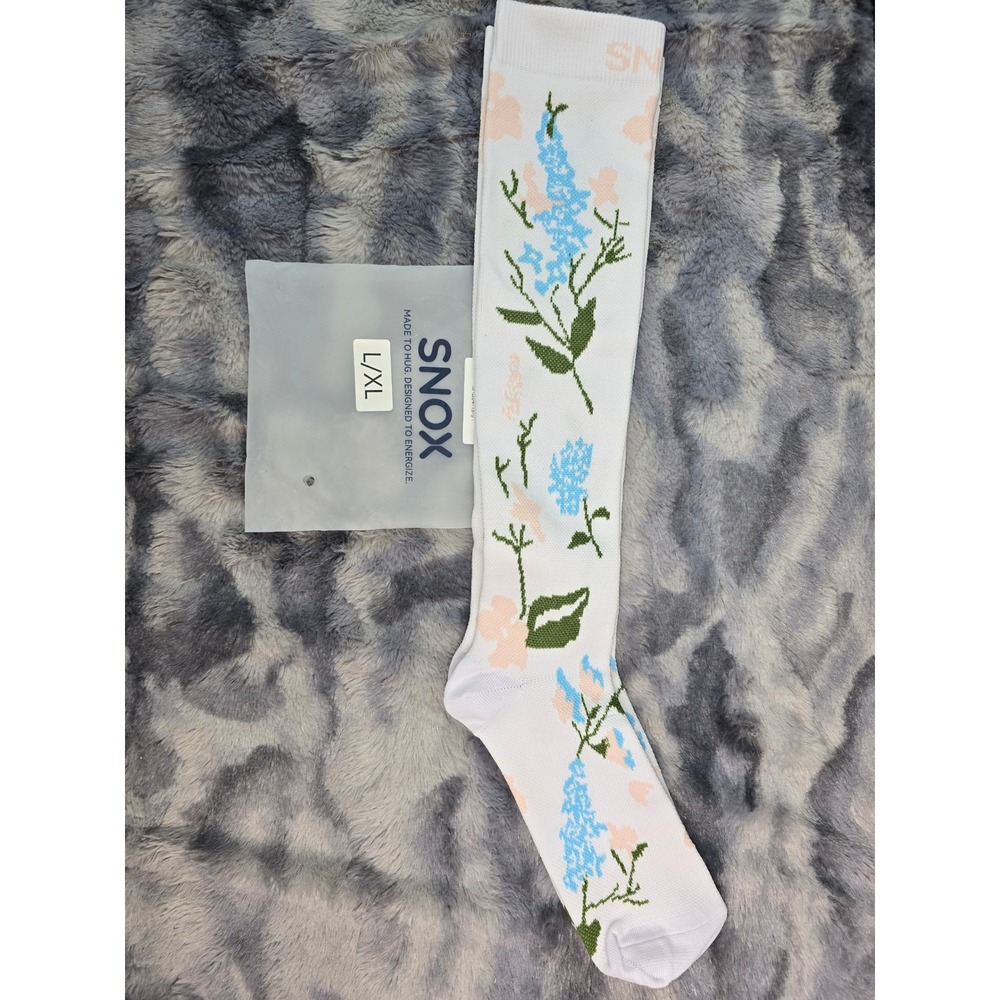 NWT SNOX Compression Socks White Floral Knee High Women L/XL